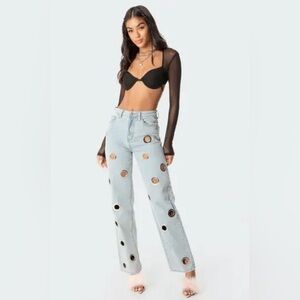 Edikted Gray Straight Leg Jeans with Unique Design